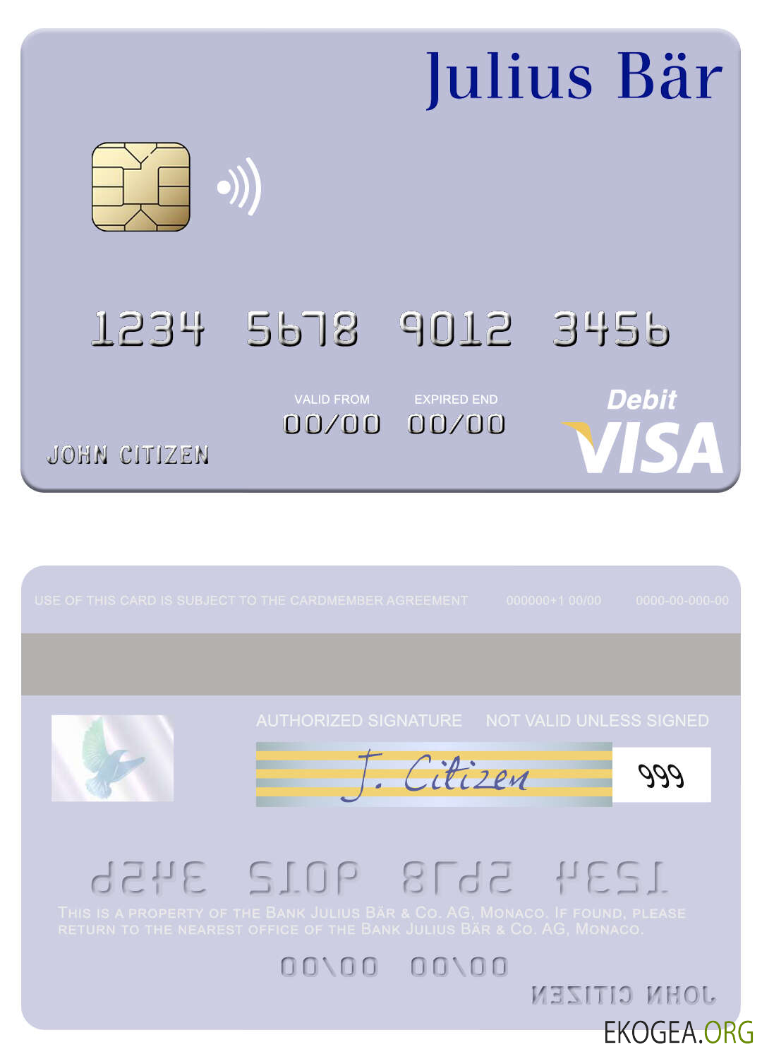 Carte de débit visa Banque Monaco Julius Bär & Co. AG